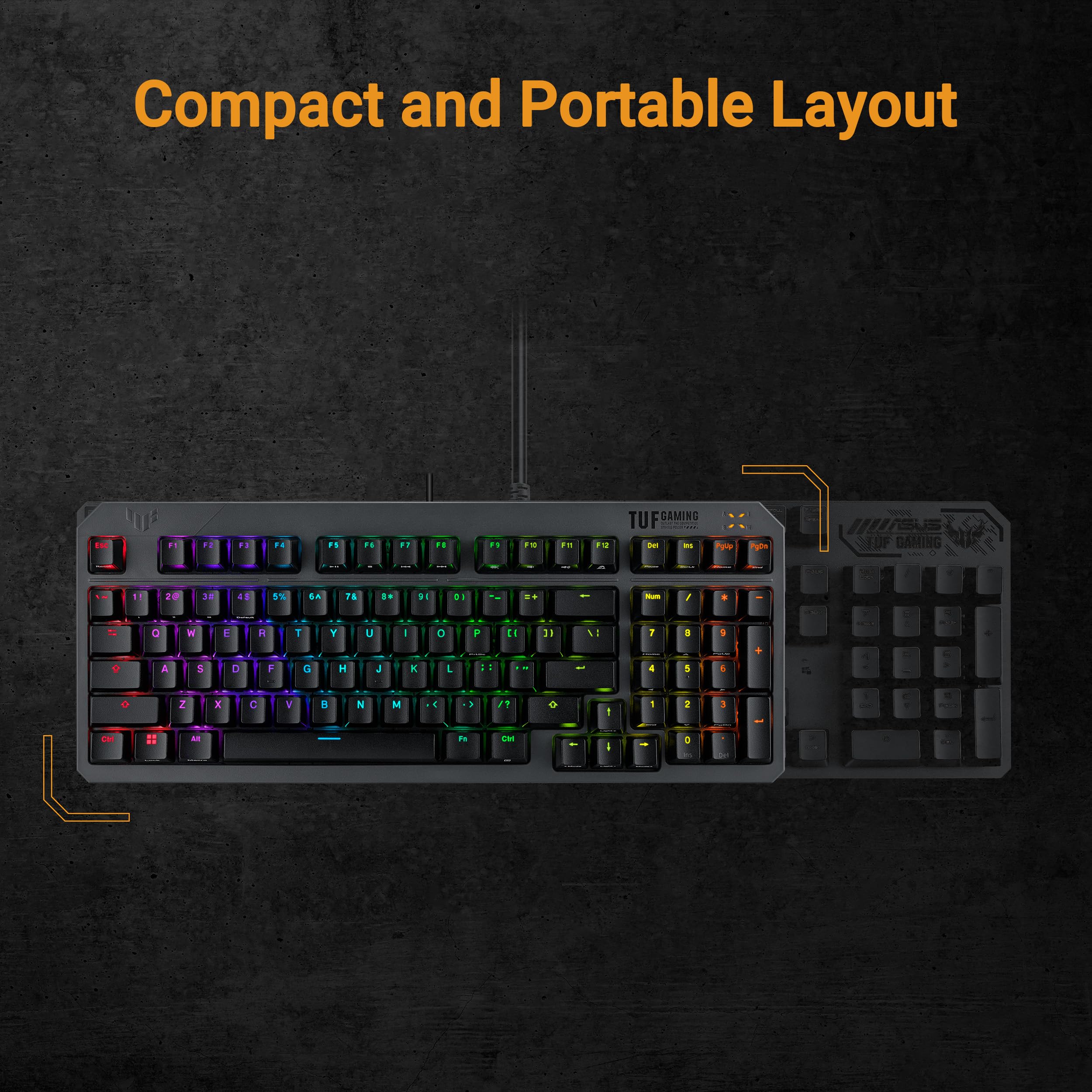 ASUS TUF Gaming K3 Gen II - Tastiera da gaming compatta a 97 tasti, switch opto-meccanici RGB, guarnizione in silicone, schiuma ammortizzante, tenuta IP57, piastra superiore rimovibile e Aura Sync,