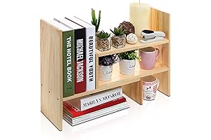 MyGift Solid Wood Desktop Shelf Organizer, Beige