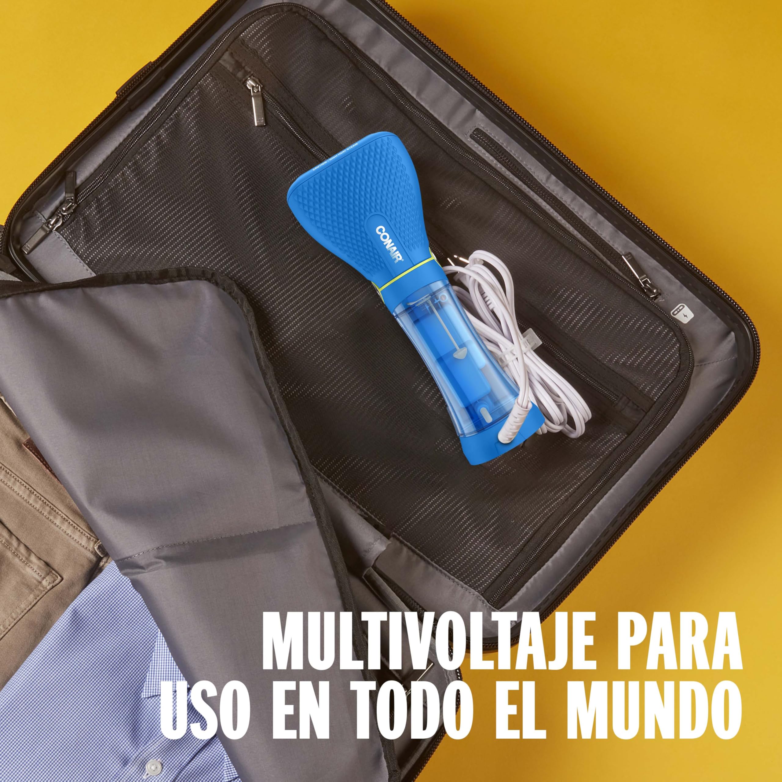 Conair GSC24BLE Plancha de vapor vertical Power Steam, Compacta y ligera, Ideal para viajar, Elimina el 99,9% de las bacterías, Calentamiento rápido, Potencia de 1100 W, Color Azul