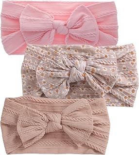 XuoAz Baby Girls Bow Flora Headband - Soft Stretchy Nylon Turban Knotted Elastic Headwrap for Newborn Infant Toddler 3 Pack
