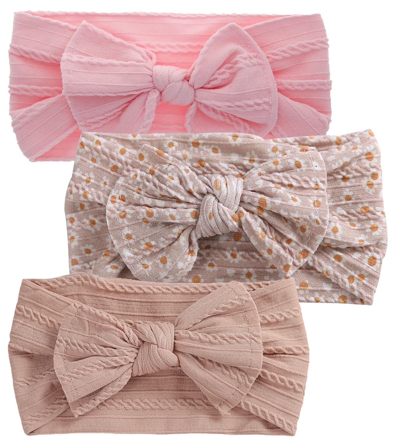 XuoAz Baby Girls Bow Flora Headband - Soft Stretchy Nylon Turban Knotted Elastic Headwrap for Newborn Infant Toddler 3 Pack