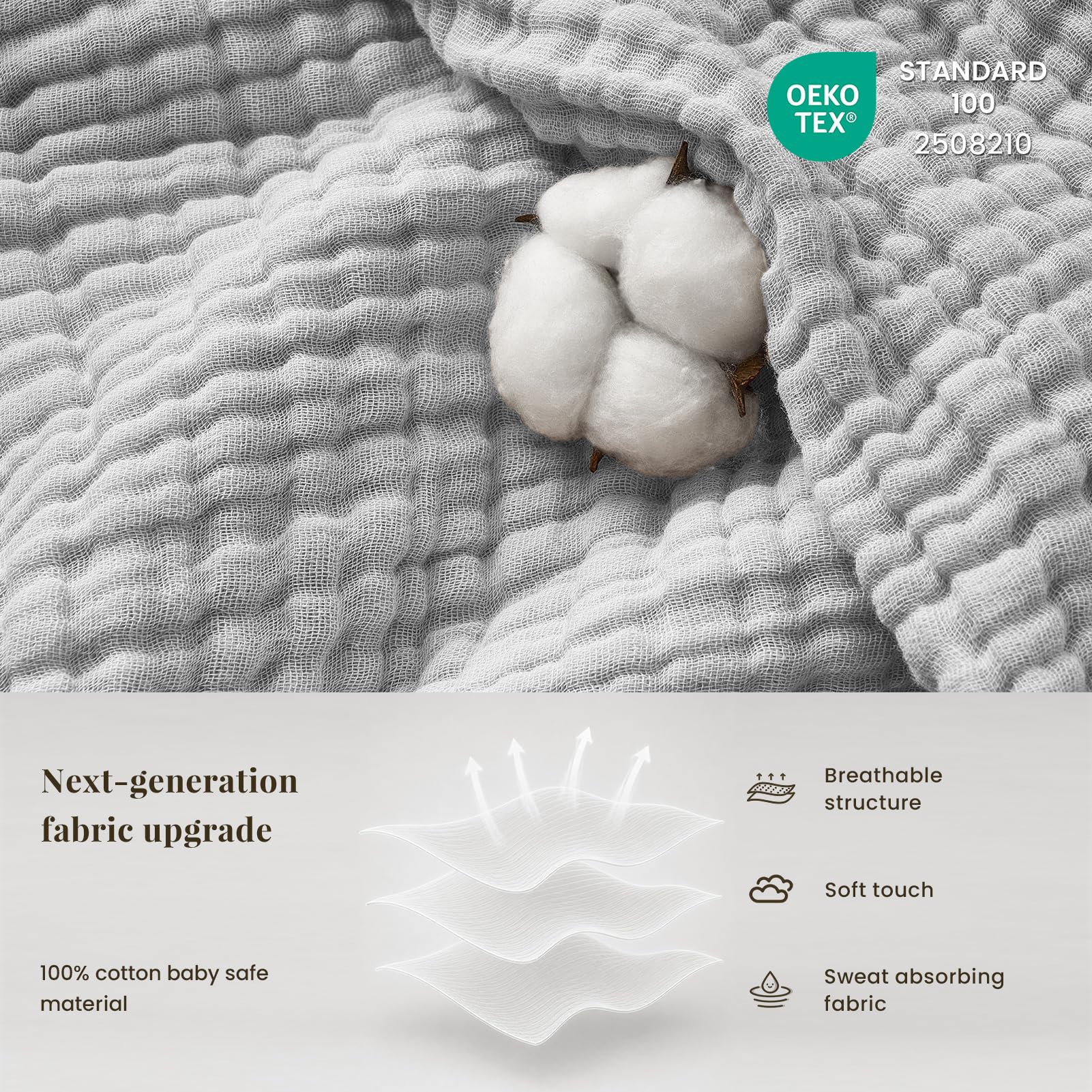 Topfinel Musselin Decke 150x200 cm 100% Baumwolle Kuscheldecke Grau