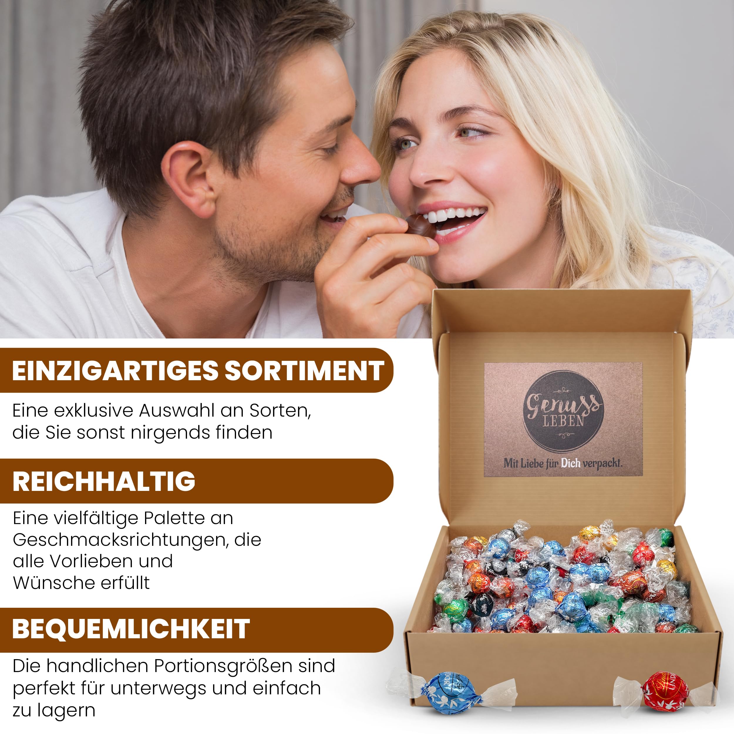 Genusslebenbox mit 800g Kugeln im zufälligen Mix, Ideal als Geschenk für Valentinstag oder als Vorratsbox geeignet
