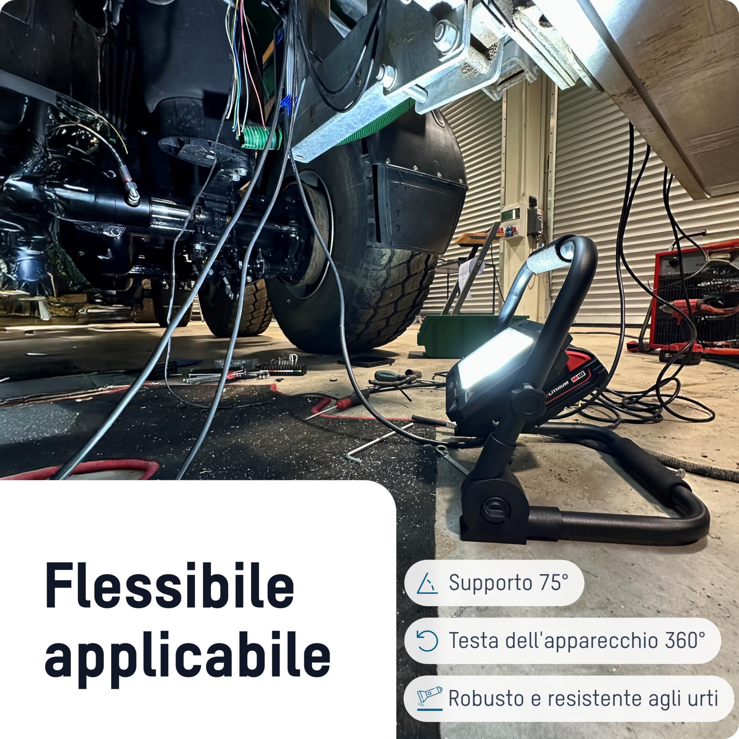 ANSMANN Luce da lavoro a LED, compatibile con batterie da 18V, incl. piastre di adattamento per Bosch, Makita, Milwaukee/Dewalt, 3000 lumen robusti 30 watt 3 livelli di luminosità