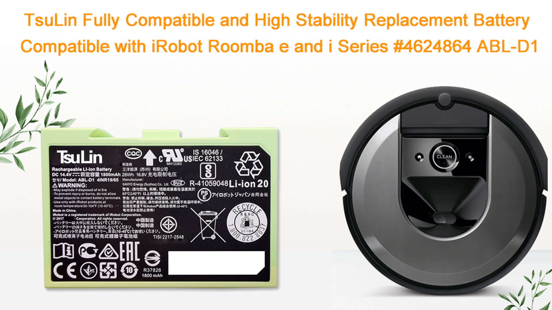 3300mAh ABL-D1 Battery Compatible with iRobot Roomba i7 i7 7158 7150