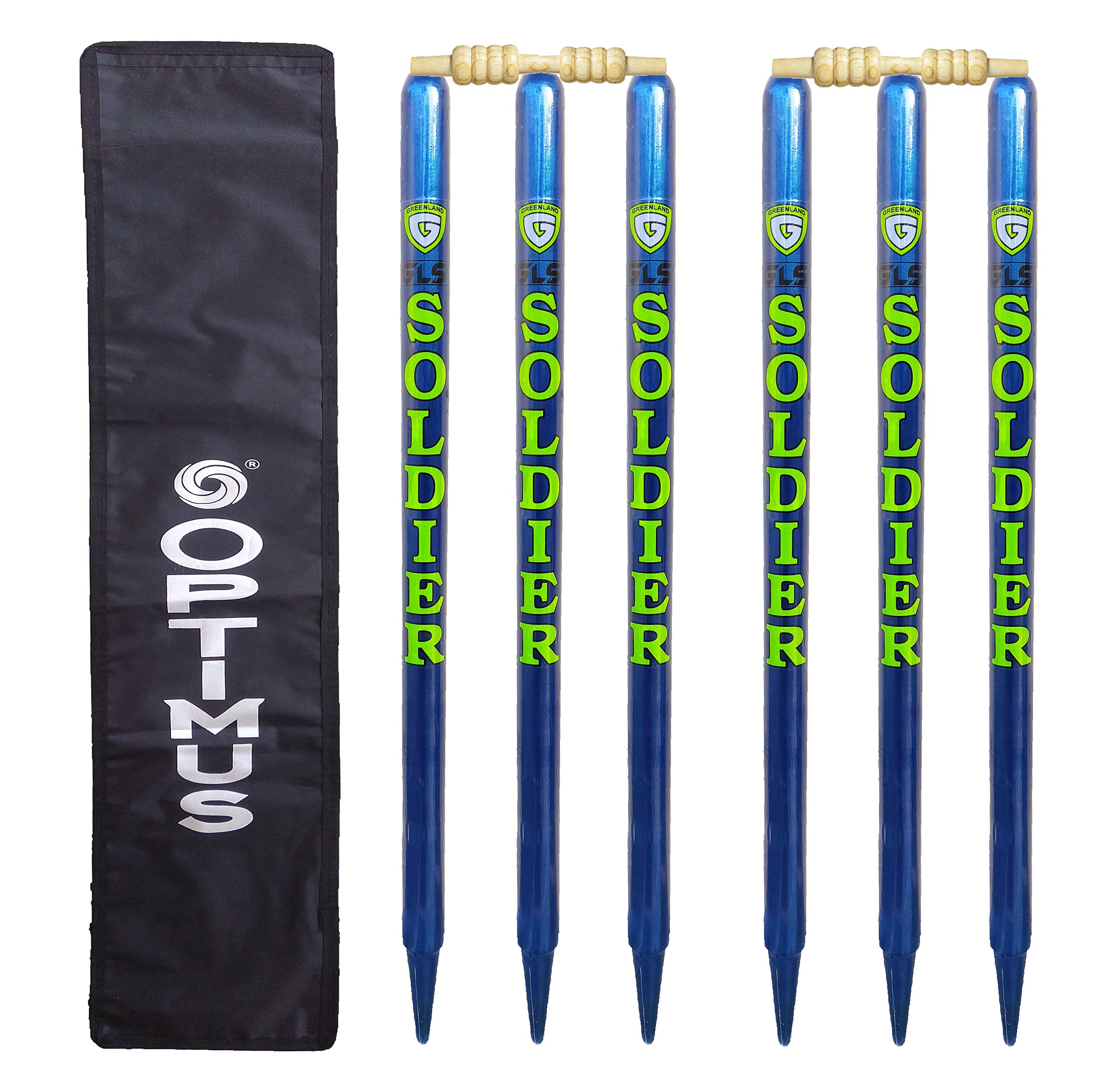 Optimus® Cricket Wooden Stumps Wickets Full Size (Eucalyptus Heavy Wood) Set of 6 with 4 Bails with Tetron Cover - Purple