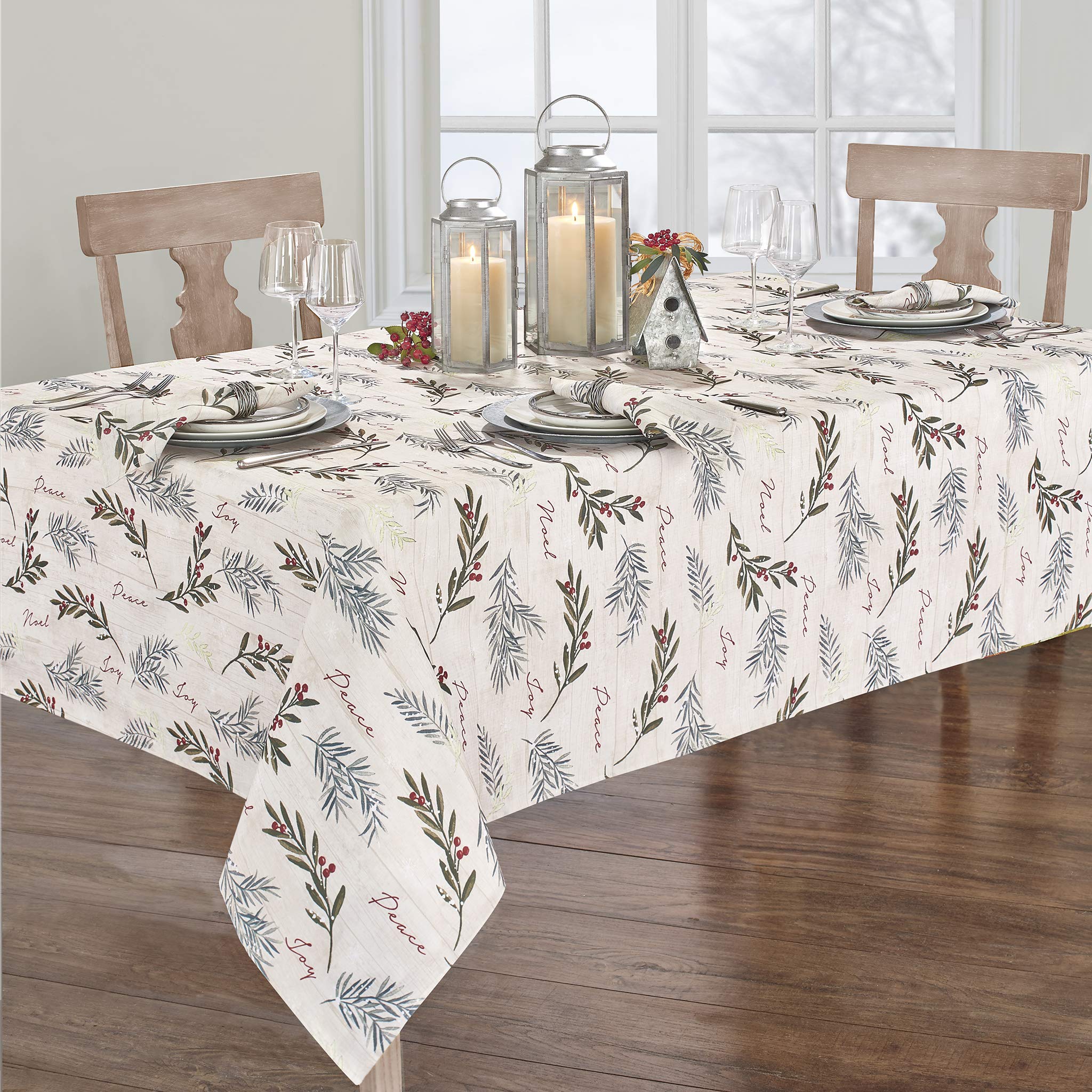 Elrene Home Fashions Holiday Tree Trimmings Wrinkle Resistant Fabric Tablecloth, Christmas, 60"X120", Oblong