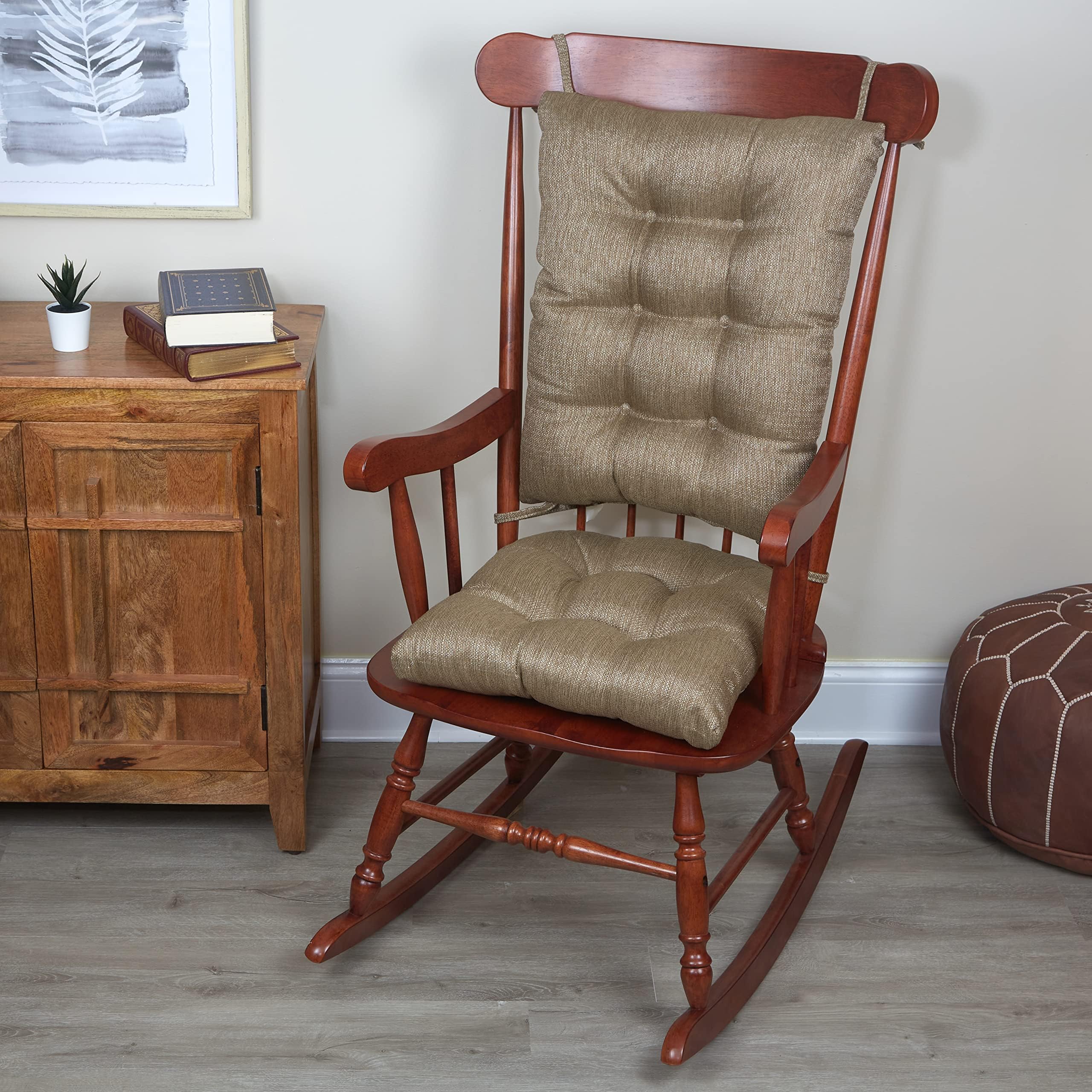 Klear Vu Omega Non-Slip Rocking Chair Cushion, Assembled in USA, Thick Tufted Design, Includes Seat Pad & Back Pillow with Ties, 17x17 Inches, 2-Piece Set, Solid Gold 2 Count