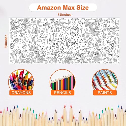 Miniatura 2 de OHOME Póster gigante para colorear de Acción de Gracias, manualidades de Acción de Gracias para niños, 30 x 72 pulgadas, pancarta gigante para