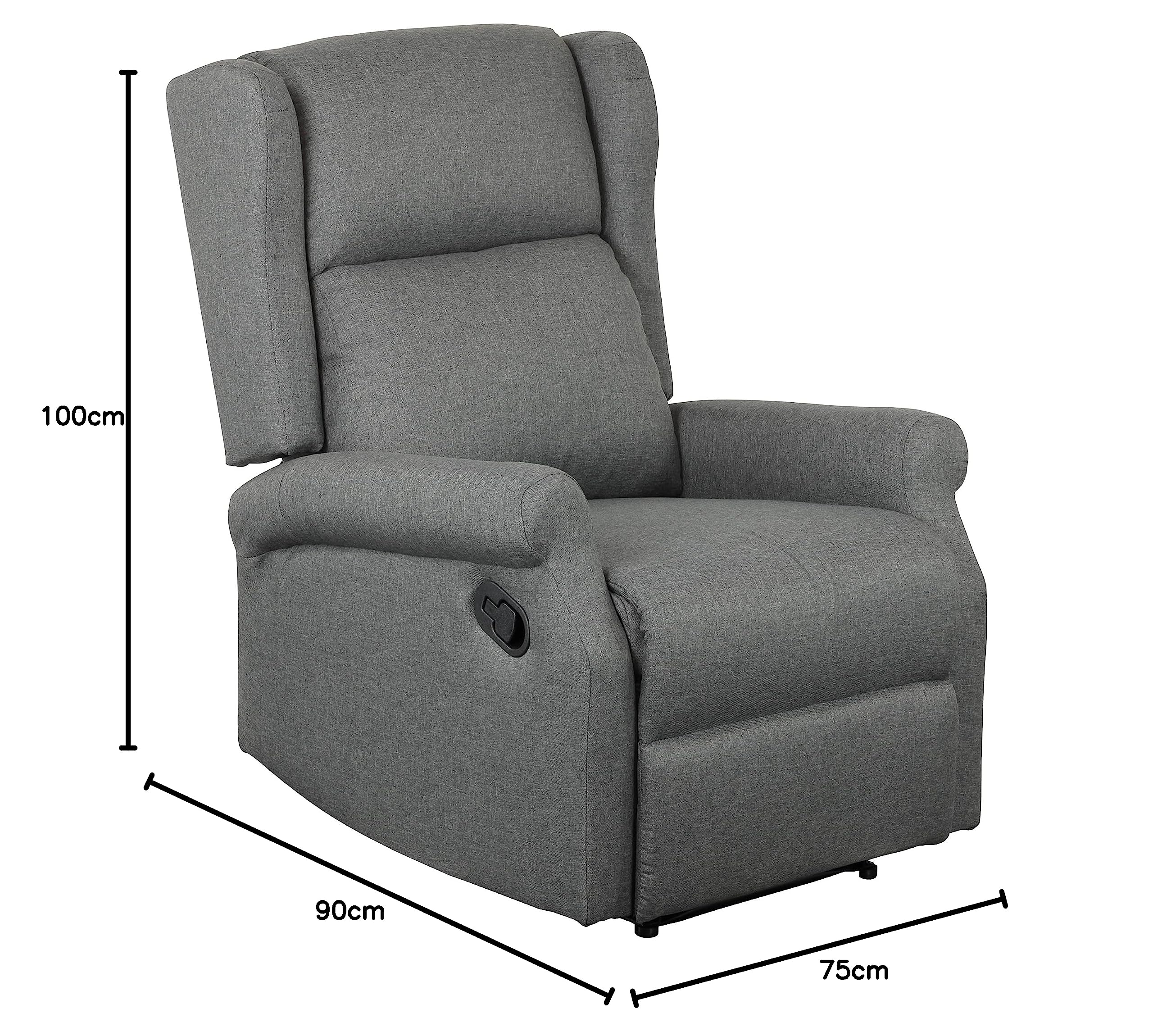 Totò Piccinni Poltrona BARCELLONA Relax Reclinabile con Poggiapiedi Imbottita Confortevole (Tessuto Grigio, Manuale)
