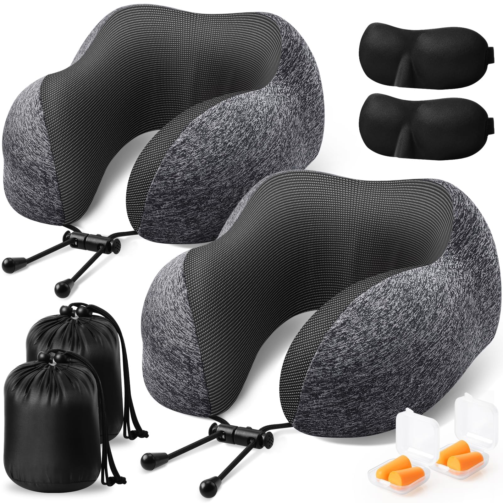 ExploreBliss Travel Pillow, Memory Foam Neck Pillow Airplane, Grey*2
