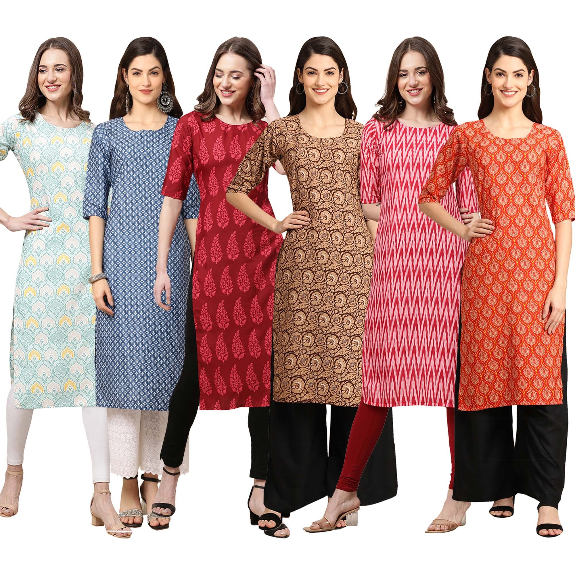 Pinkmint Women's Crepe Digital Print Straight Kurta [Pack Of 6] (Bd-343-367-337-379-328-354-Xxl)