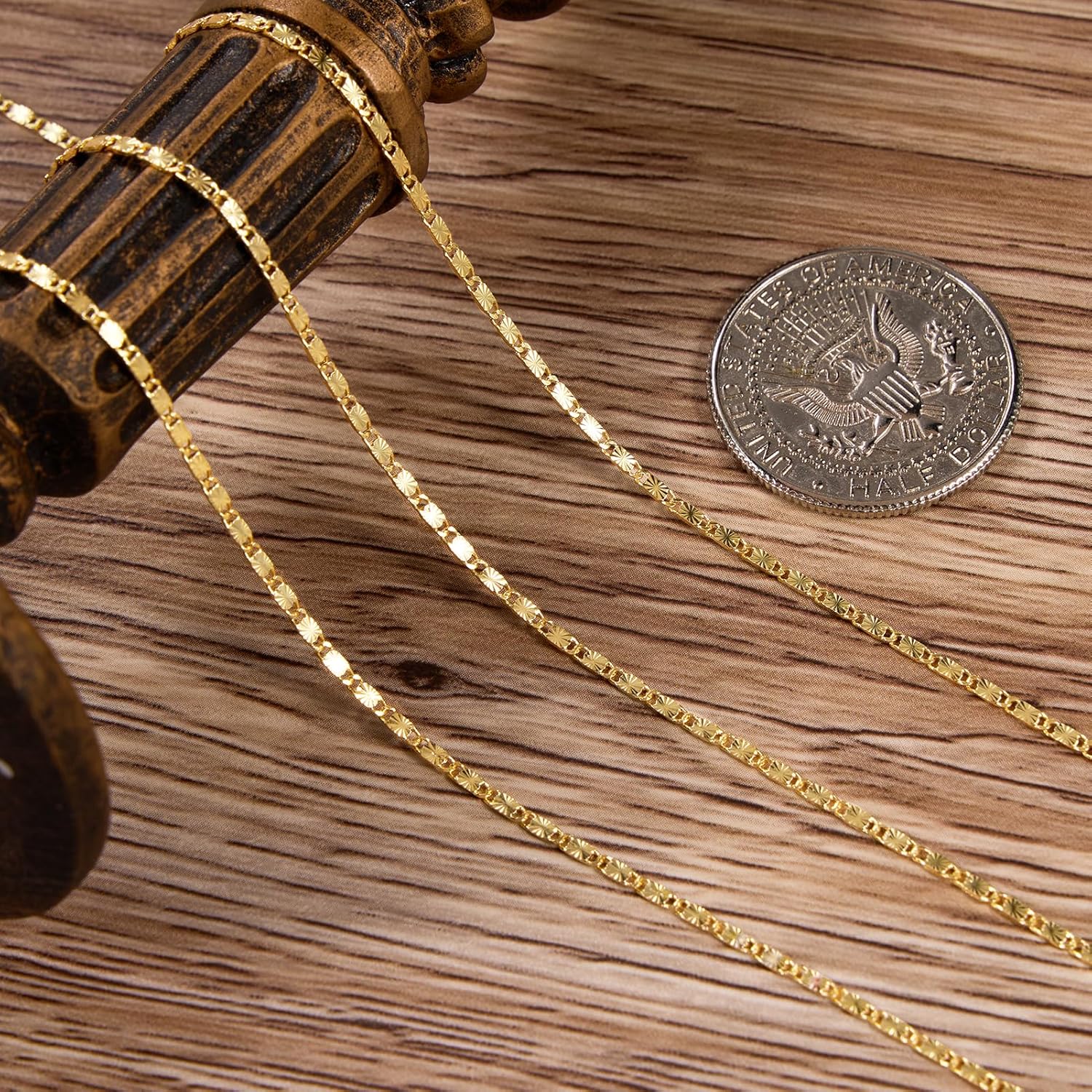 5 Meters Necklace Chains for Jewelry Making Gold Plated Rectangle Embossed Link Chain Roll Bulk with Lobster Clasps Jump Rings - Image 6