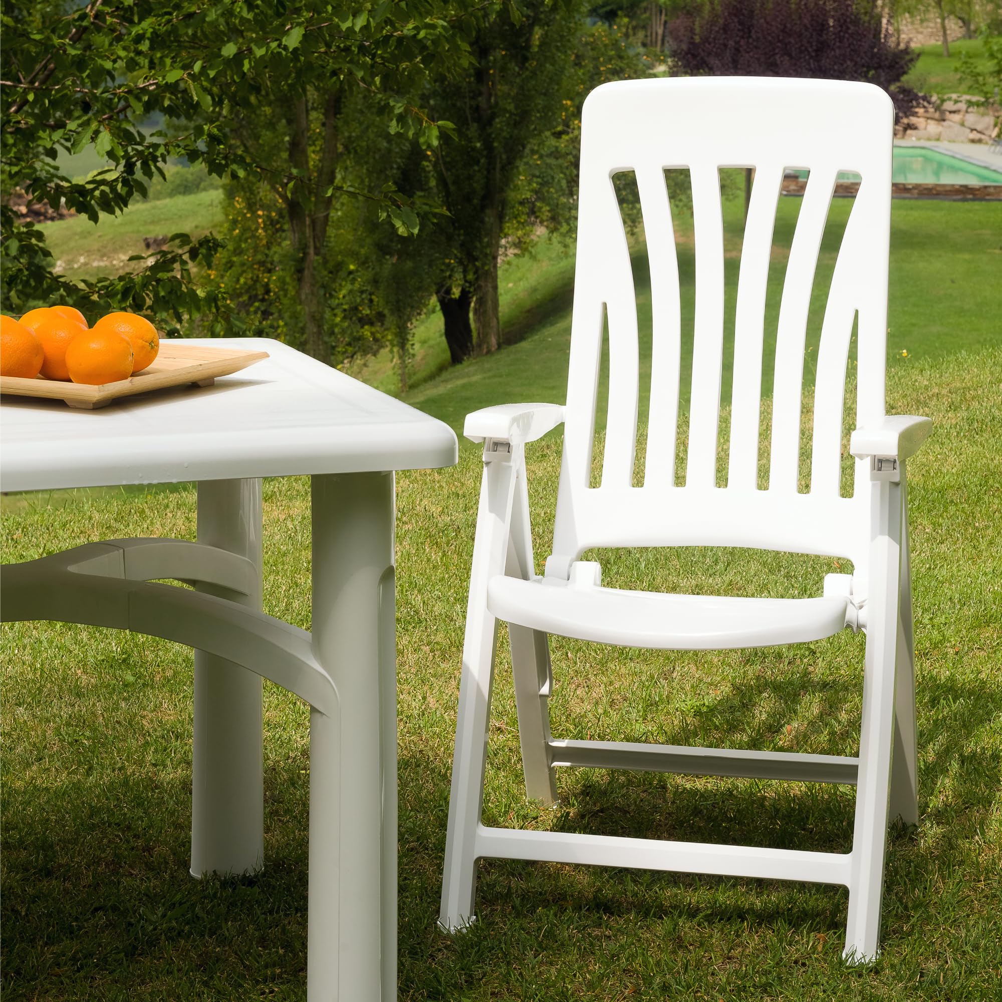 GARBAR BLANES Set 2 Silla con Brazos Multiposiciones Exterior | jardín, terraza, balcón, Playa, Piscina, Picnic, Camping, Catering | diseño, Ligero, Plegable, reclinable | Blanco