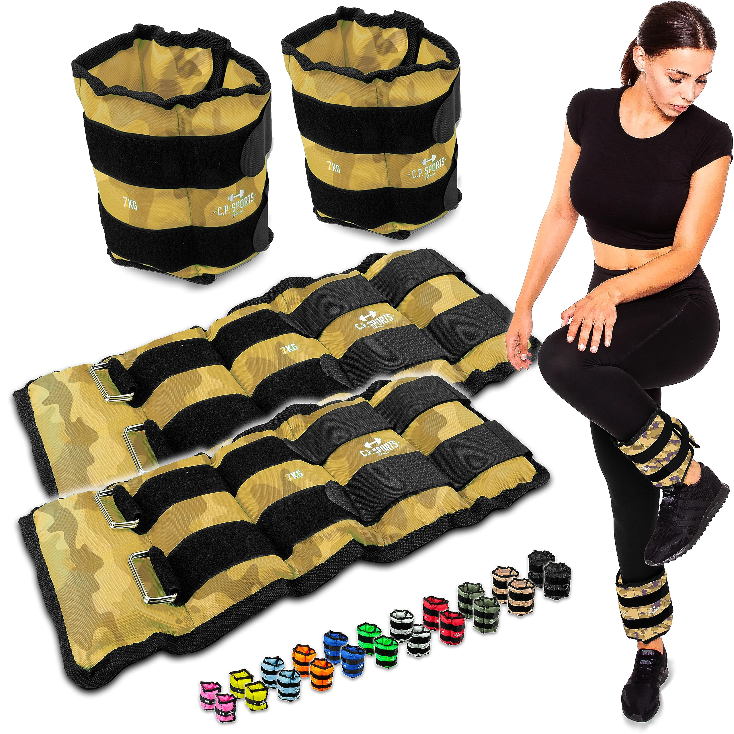 C.P.Sports Coppia di bracciali per Polsi e Caviglie | Pesi per Braccia e Gambe | da 0,5KG a 8KG | Pesi per Caviglie per Fitness, Jogging, Resistenza, Allenamento della Forza