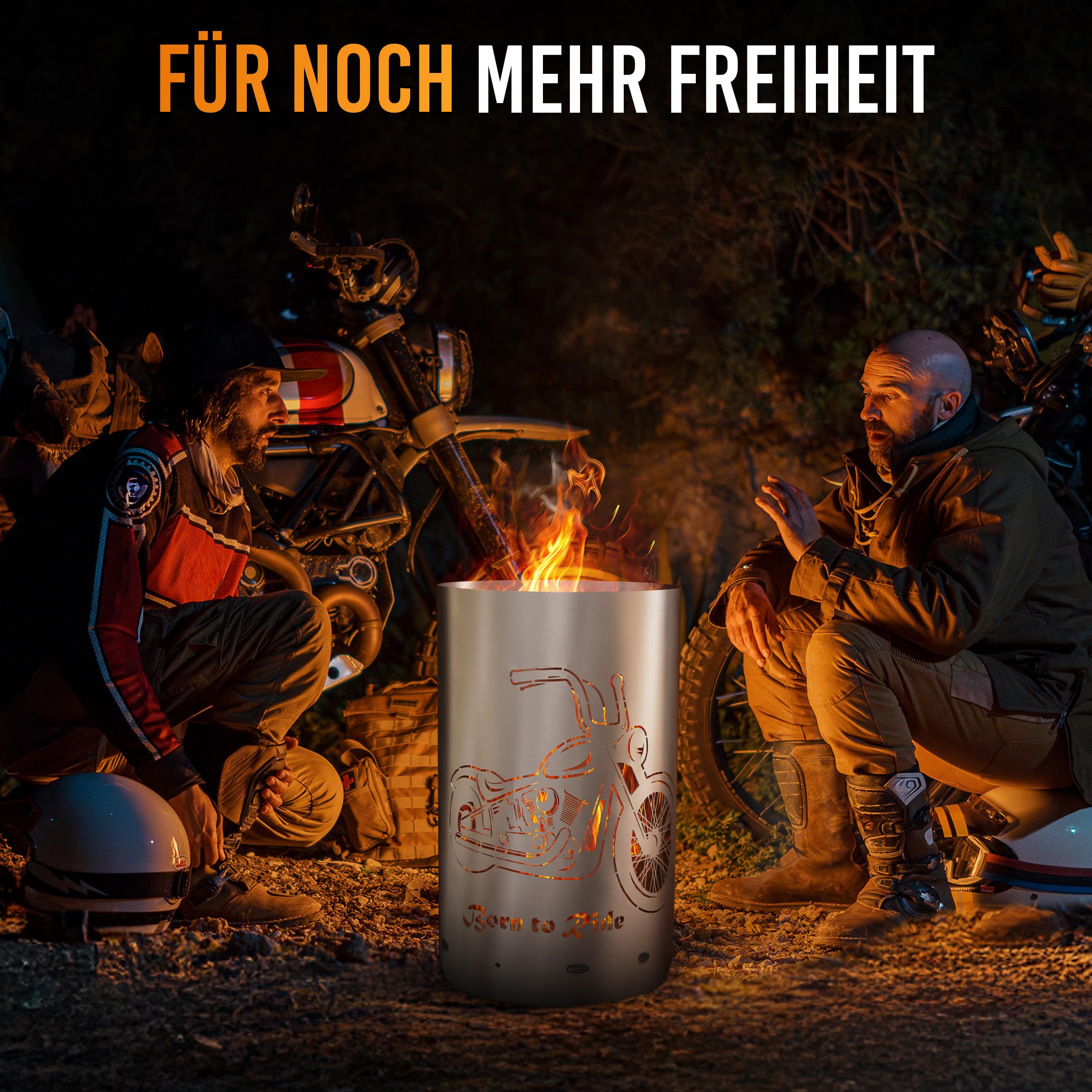 TiKo-Design® Feuertonne Feuerkorb mit Born to Ride Chopper Motiv