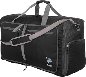 Bago Medium Duffle Bag for Travel Women & Men. Durable Lightweight Foldable Travel Duffel Bags For Traveling Women. 60L Duffle Bags For Overnight Bag With Shoe Compartment Collapsible Weekender duffel