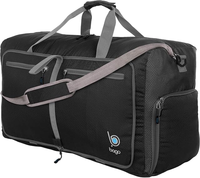 Bago Sac àuffle moyen pour les femmes de voyage & Hommes. Durable Sacs de voyage pliables léger pour les femmes voyageant. 60L Sacs à bandoulière pour sac de nuit avec compartiment de chaussures Collapsible