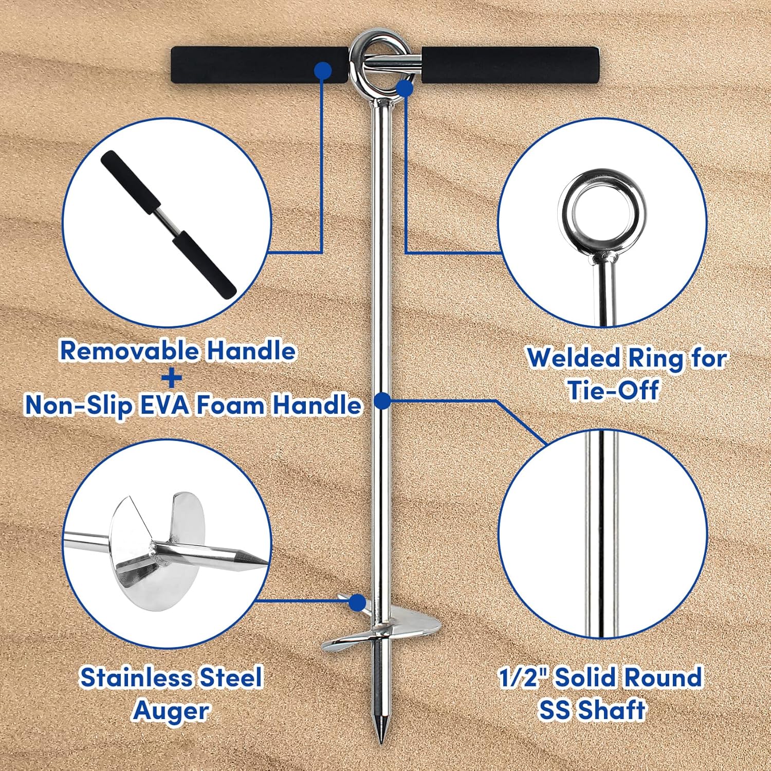 Sand Anchor for Boat, Beach Anchor Boat Sand Anchor with Bungee Dock Line to Hold Watercraft Secure, Jet Skis,Kayak ect.Apply to The Sandbar Anchor or Shallow Water Anchor(2 Material 3 Size)