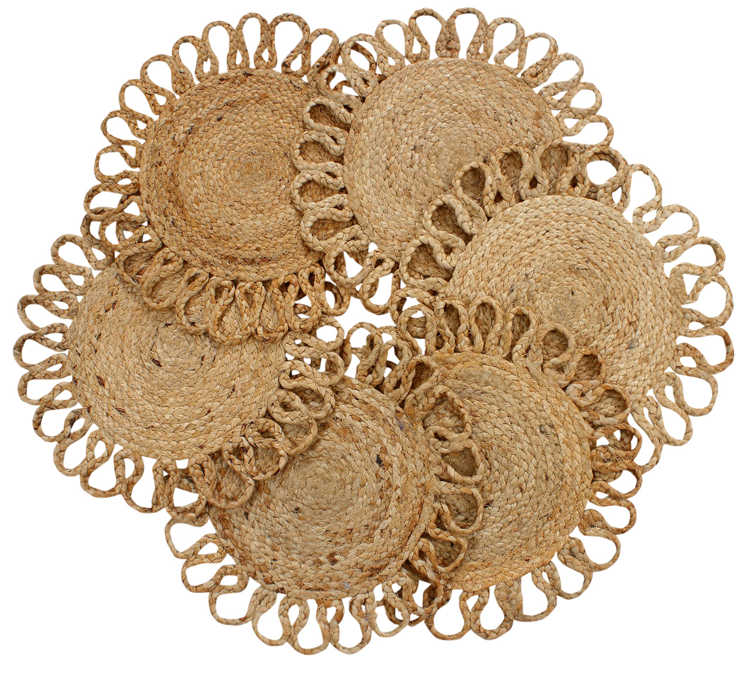 Jute Hand Braided Tablemat Set of 6 Natural Fiber Rustic Vintage Farmhouse Table top & Dining Table Round Placemat for Parties (15â€? Diameter, Natural Beige) Set of 6