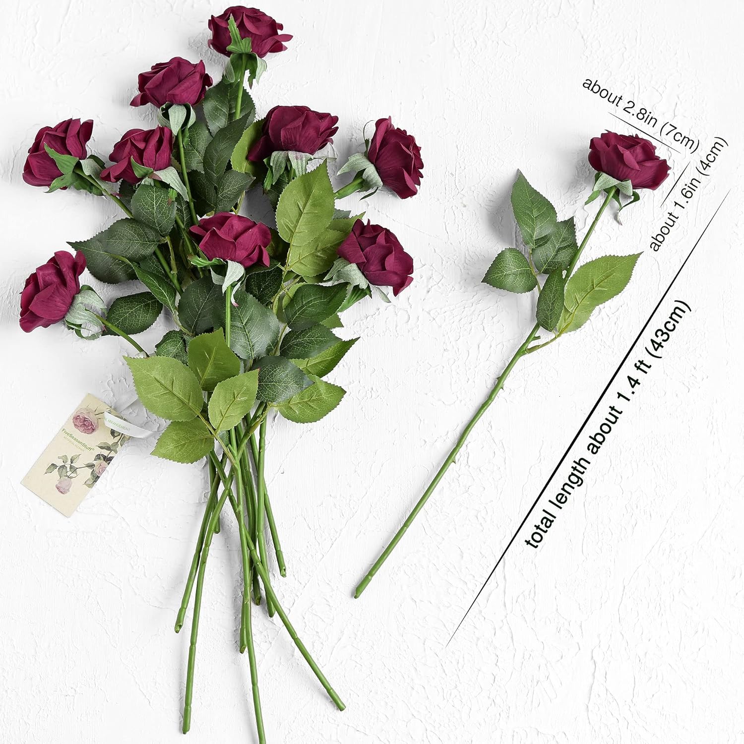FiveSeasonStuff 12 Stems Dark Cranberry Artificial Flowers Real Touch Silk Roses for Wedding Decoration, Packed in Gift Box