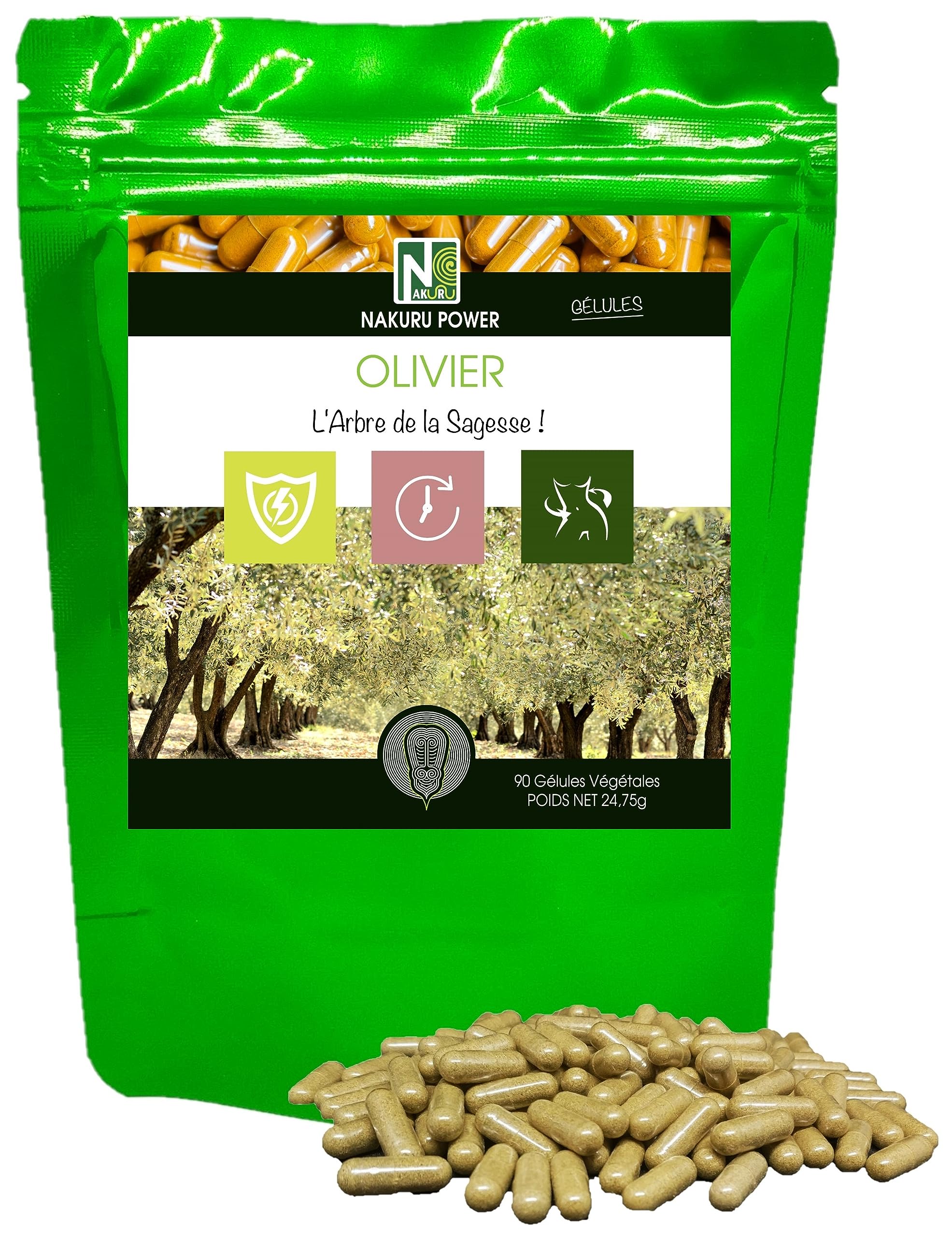 NAKURU | Olivier | Gamme Power | Fabriqué en France | "L'Arbre de la Sagesse!" (90 Gélules Végétales de 275mg / Poids Net: 24,75g)