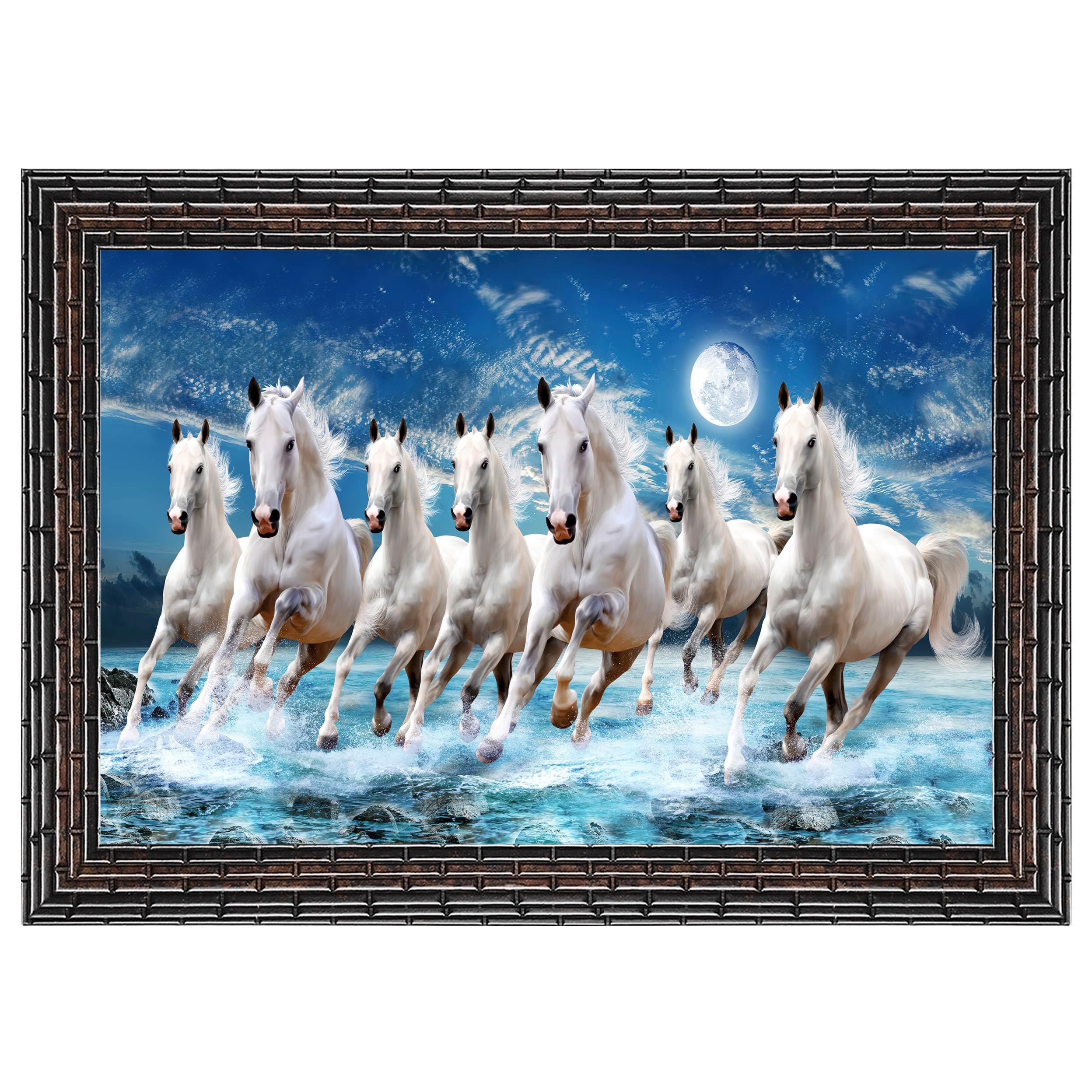 Indianara Vastu Runing Seven Horses Painting With Frame 13 Inches X 10 Inches (Style 1) (B0CYT5H2TK) Amazon Price History, Amazon Price Tracker