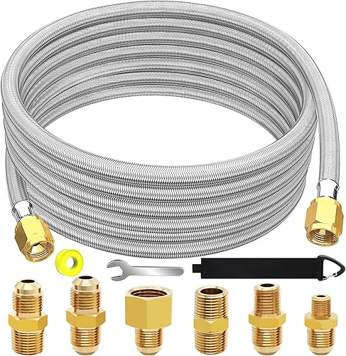 Extensión de manguera de propano trenzada de alta presión de 20 pies con acoplamiento de conversión de 3/8 pulgadas a NPT hembra de 1/2 pulgada, NPT
