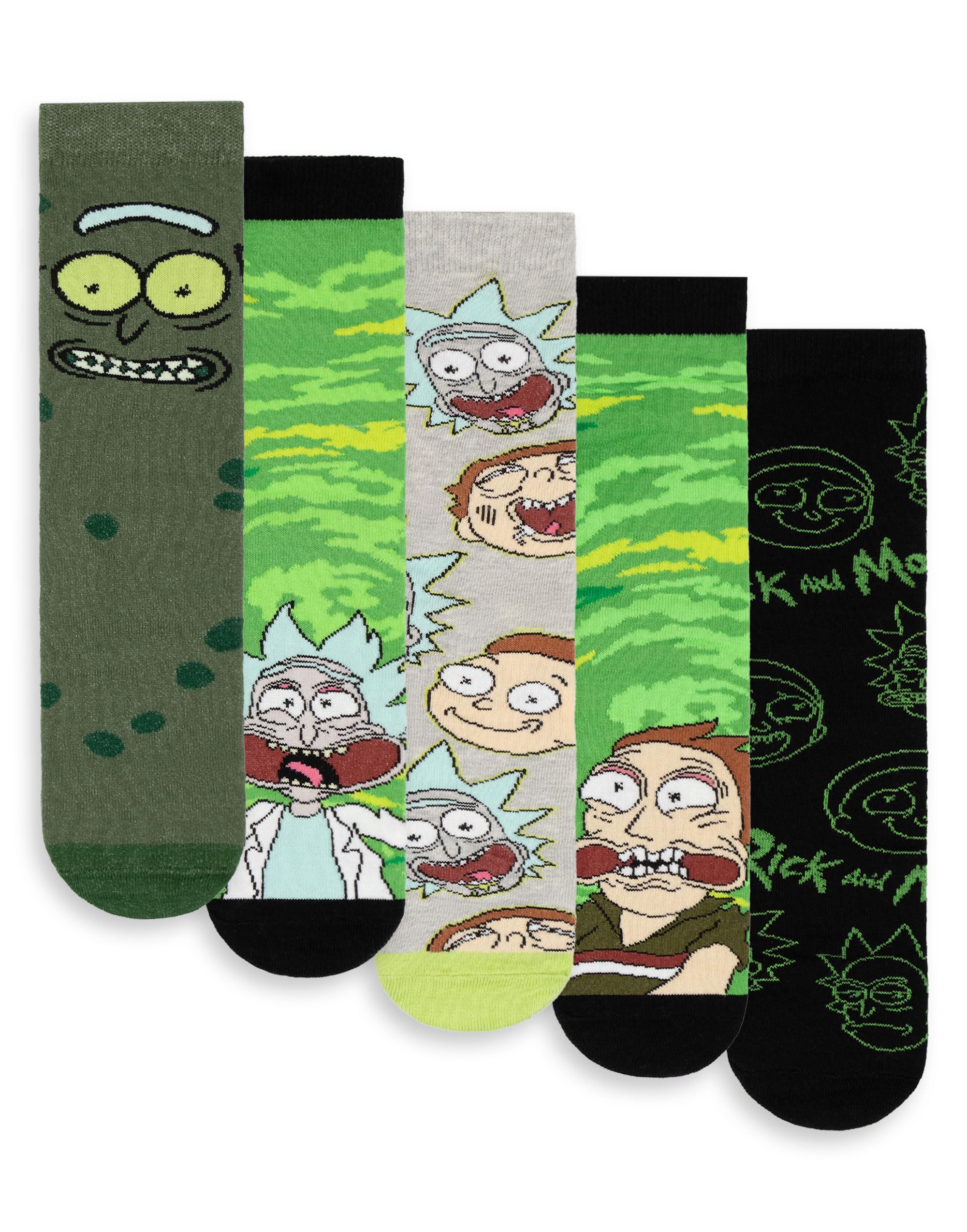 RICK AND MORTY Calzini verdi da uomo, set da 5 | Divertenti fantasie con i personaggi di Rick & Morty | Abbigliamento quotidiano | Calzini comodi per i fan | Merchandise R&M