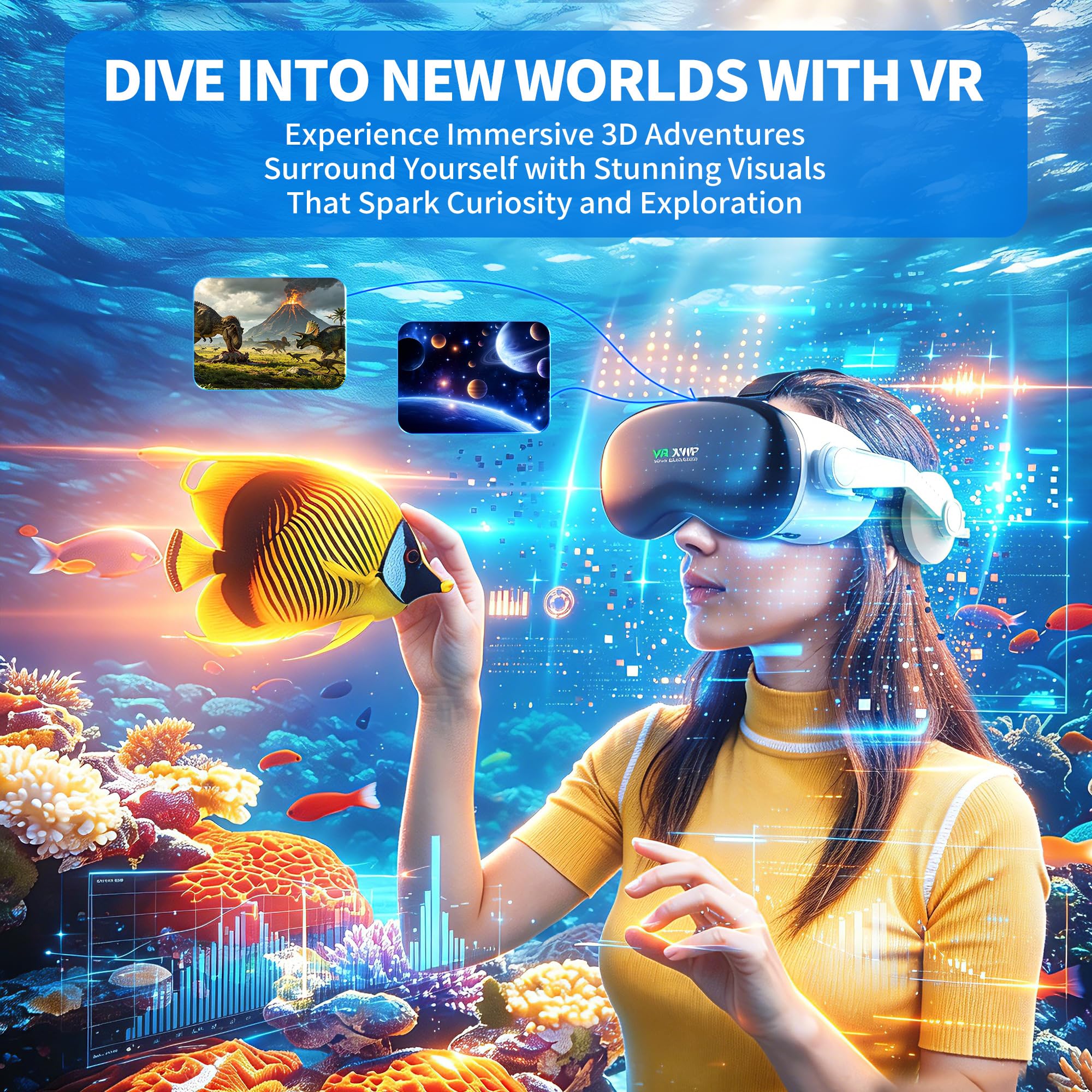 XWP Visore VR, Occhiali Per Realtà Virtuale 3D Con Cuffie, Per Film E Giochi, Compatibili Con Iphone & Android (4,7–7,0"), Con Lente Hd Anti Luce Blu, Regalo Di Compleanno Per Bambini E Famiglia