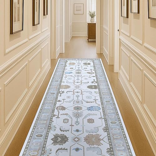 Miniatura 19 de Fame Living Alfombra Azul Marino Oushak, Moderna, Vintage, Turca, Ecléctica, Floral, Pastel, Lavable, Alfombras de Área Extra Grandes para Sala