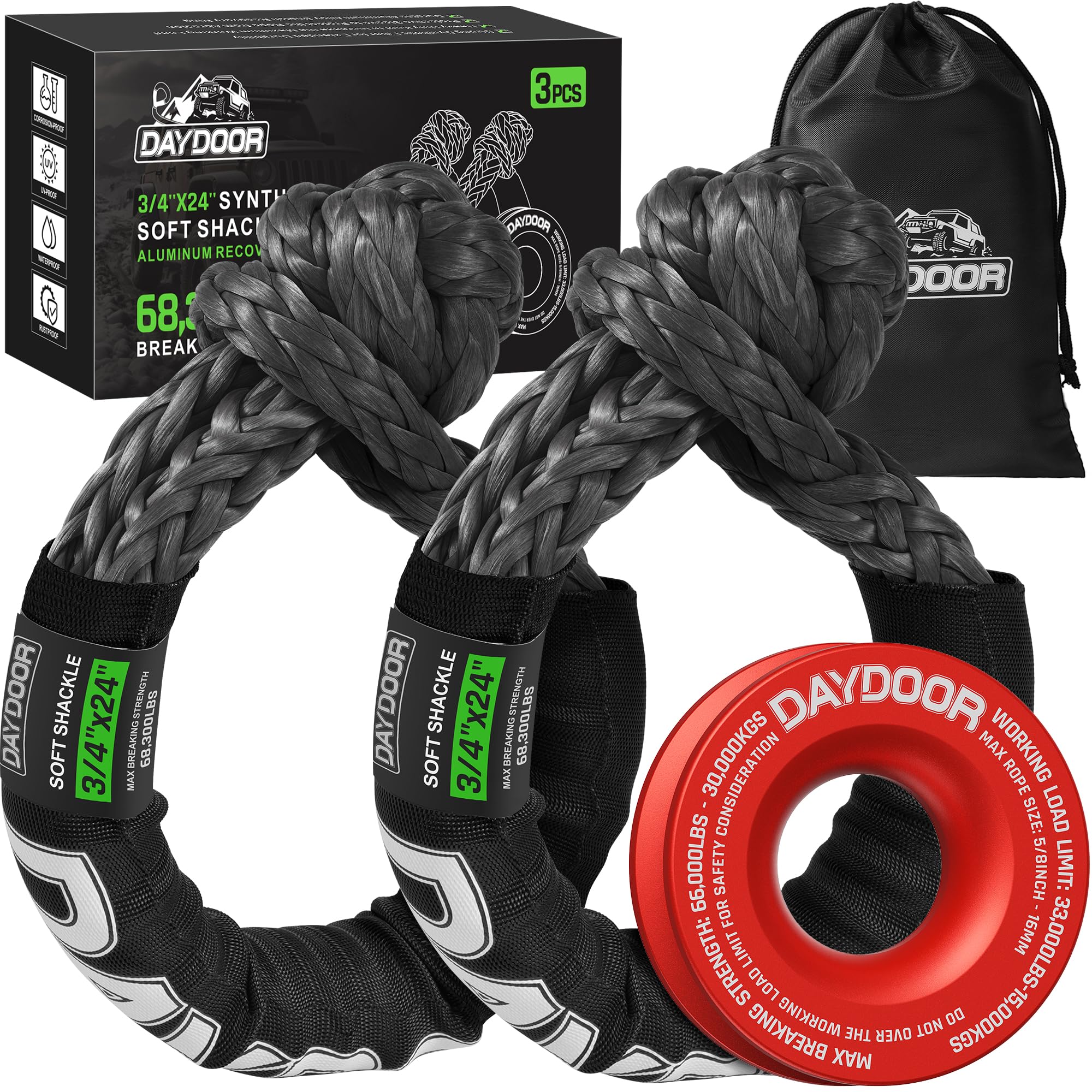 DAYDOOR Soft Shackle for Recovery, 3/4in x 24in, 68,300 LBS, Gray