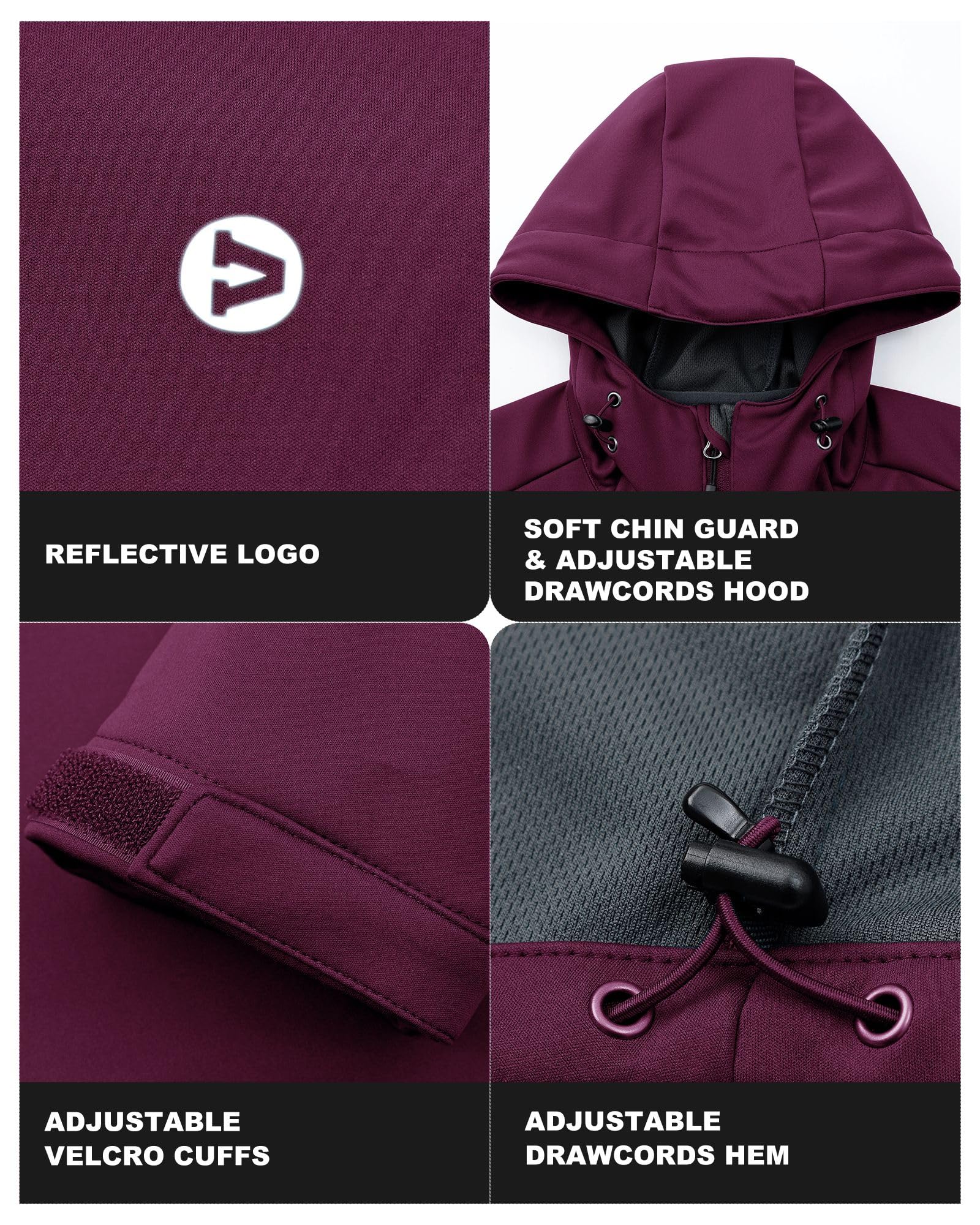 Outdoor Ventures Damen Wasserdichte Softshelljacke Winddichte Übergangsjacke mit Kapuze Leichte Sportjacke Funktionsjacke zum Radfahren, Wandern
