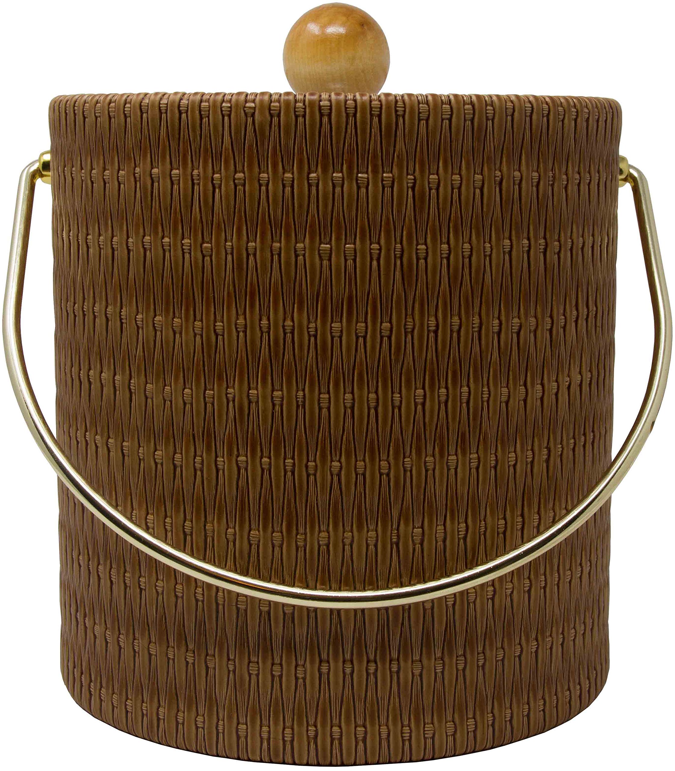 Hand Made In USA Peanut Wicker Double Walled 3-Quart Insulated Ice Bucket With Ice Tongs (Wicker Wood Collection)
