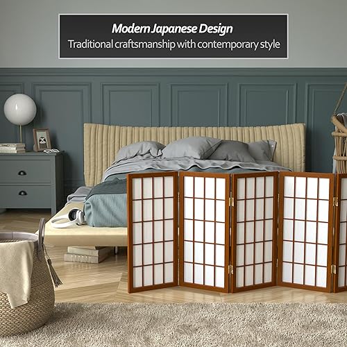 Miniatura 3 de Biombo portátil simple de 2 pies Biombo diseño Shoji clásico diseño japonés 4 anchuras 6 colores Madera Walnut