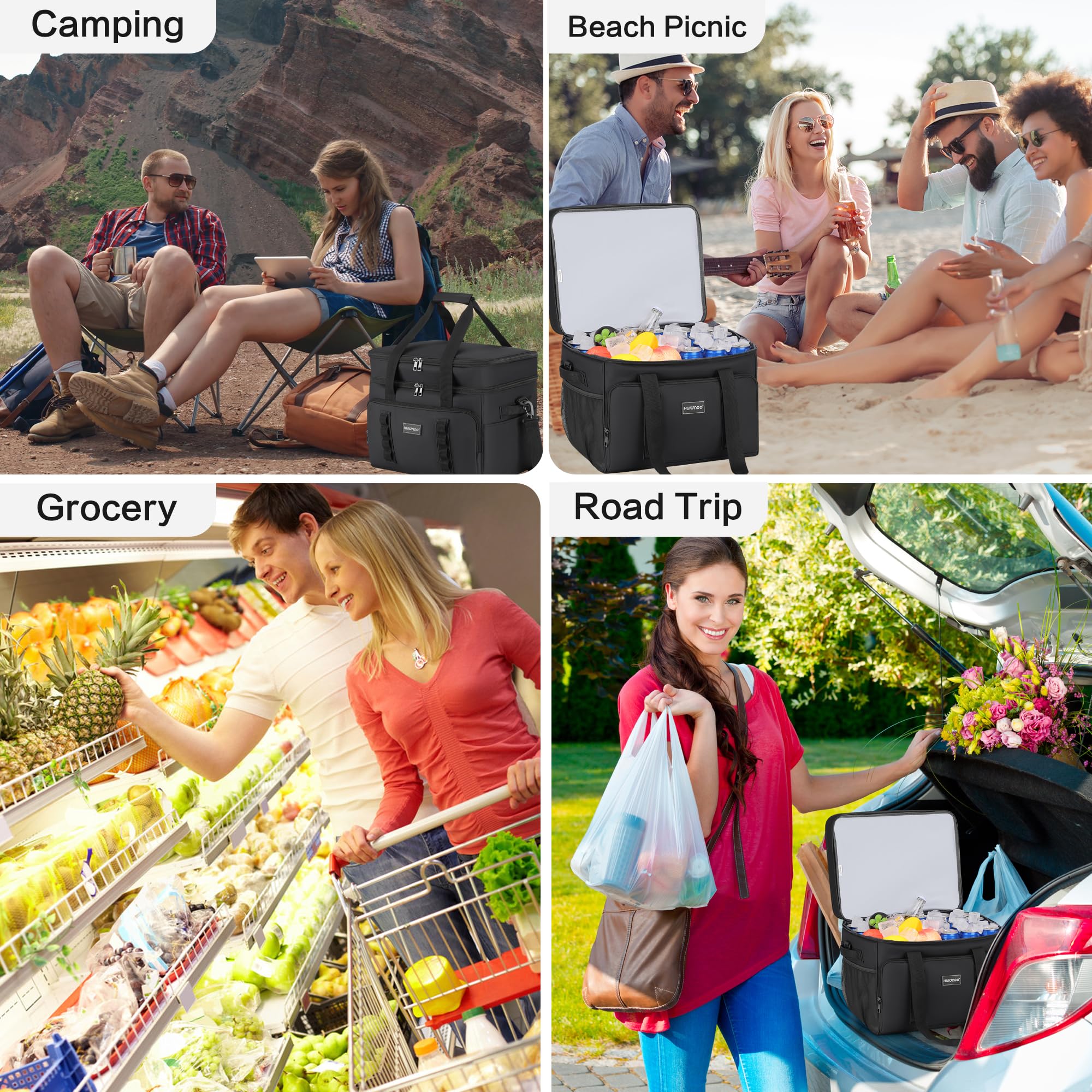 Hulongo Borsa Termica Grande Impermeabile Pieghevole Picnic Doppia Borsa Isolata per Campeggio, Viaggi, Spesa e Pesca, 42L