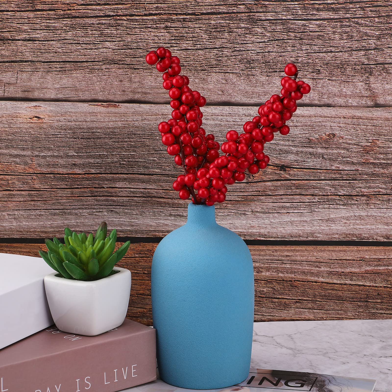36 Steli Di Bacche Rosse Glitterate Natalizie Con Agrifoglio – 23 Cm – Rami Artificiali Per Decorazioni Albero E Ghirlande Fai Da Te