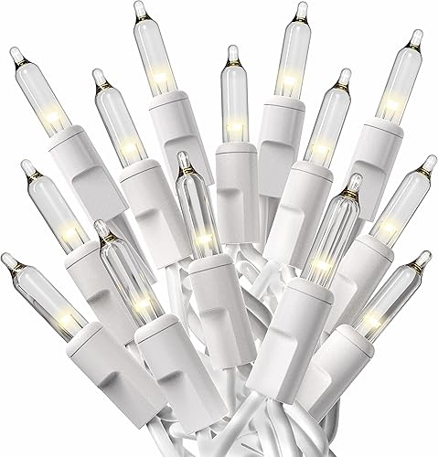 PREXTEX Luces de Navidad (40 pies, 200 luces), luces blancas transparentes para árbol de Navidad con cable blanco, tira de luces para interiores y