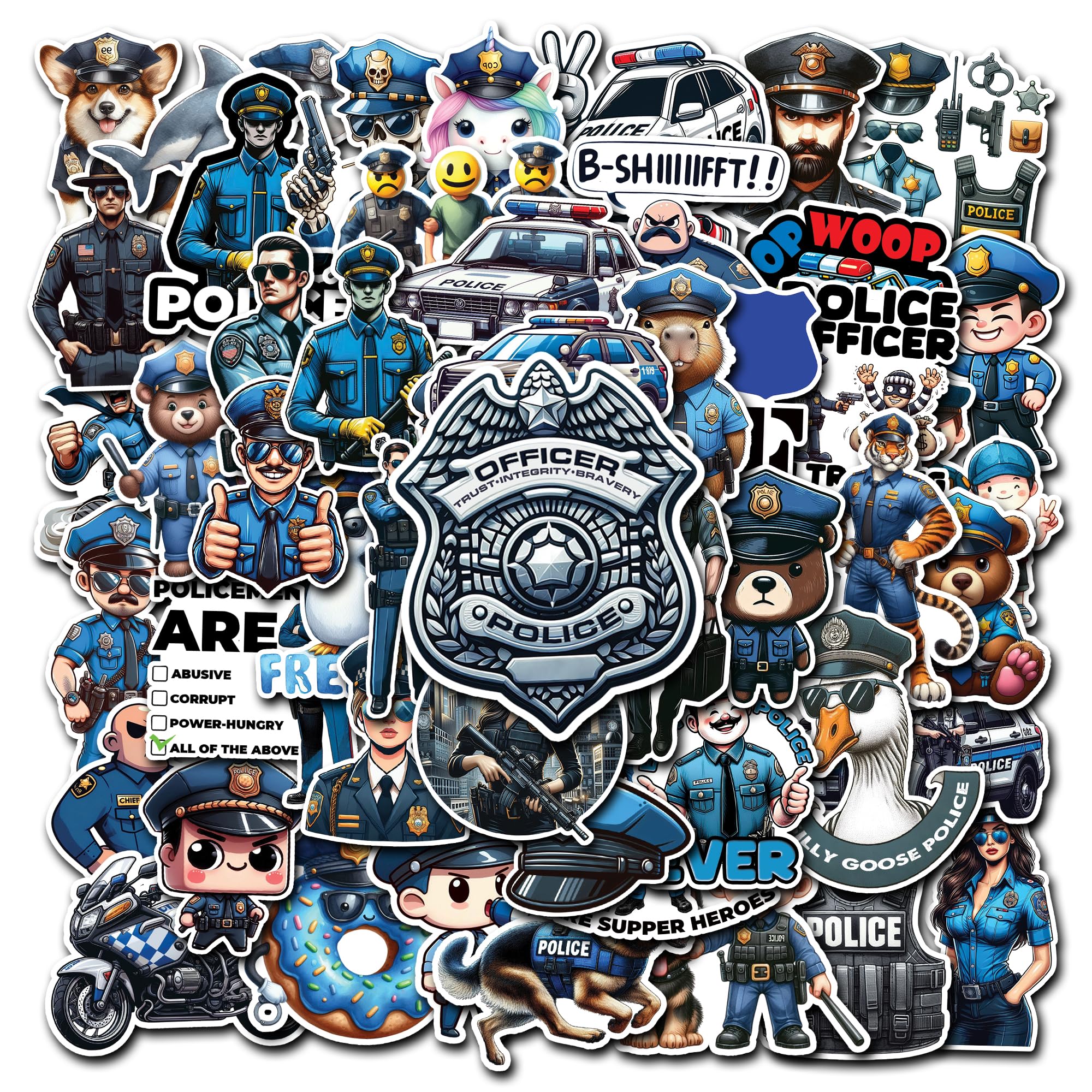 Confezione da 50 adesivi impermeabili per auto della polizia, decalcomanie in vinile, forniture per bomboniere, decorazioni per feste, bottiglie d'acqua, laptop, telefono, casco, album di