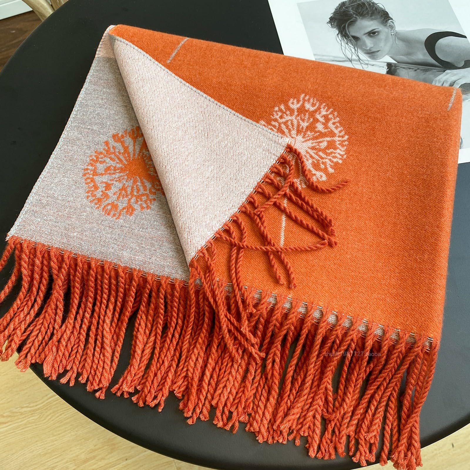 Zonto Bufanda Imitación De A Doble Cableza De Cablea De Cablación De Cablación Mujeres Jacquard Jacquard Cálido Tassel Long Shawl