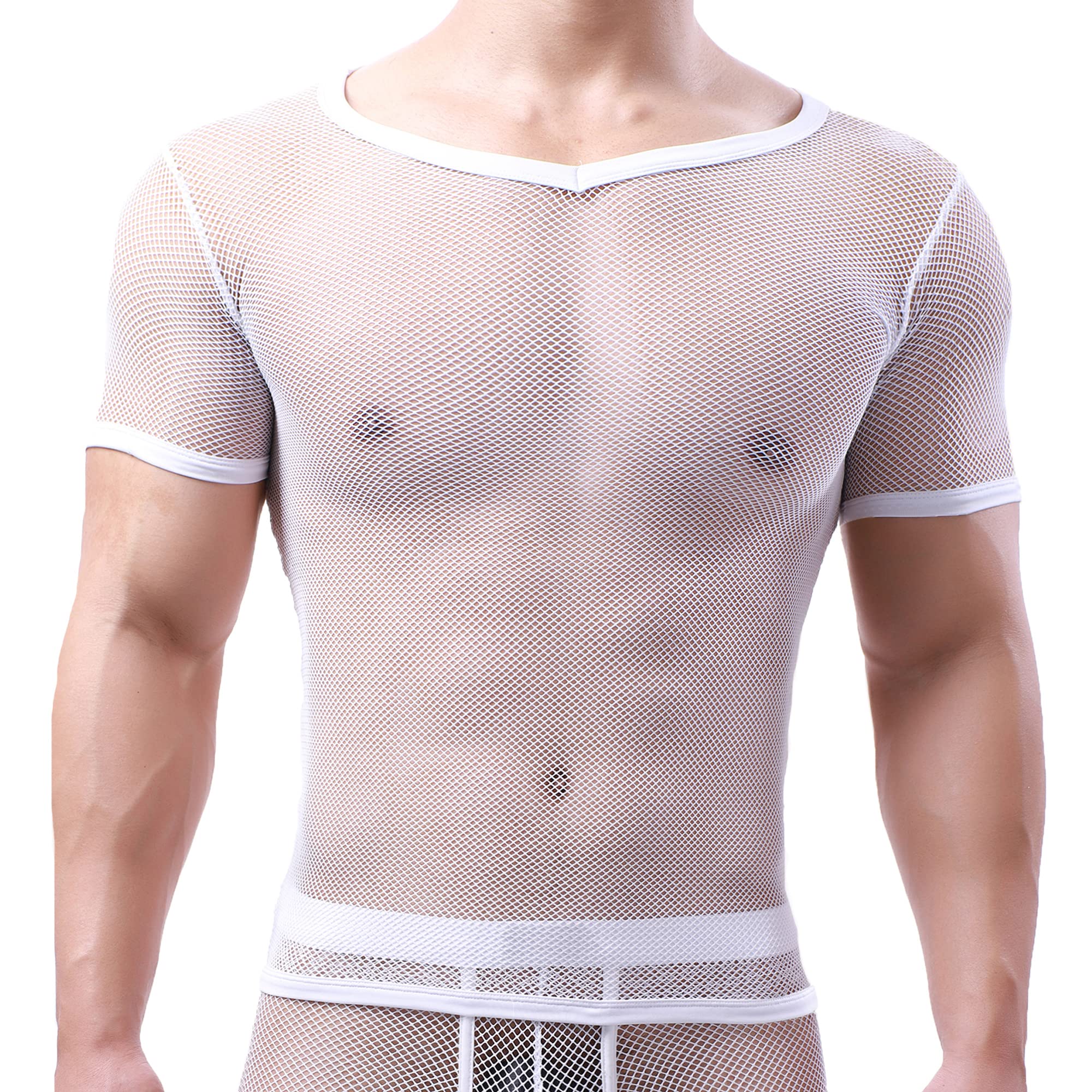 Sexy Men's T-Shirt Mesh Fishnet Sleeveless Undershirt Hollow Out Tank Top