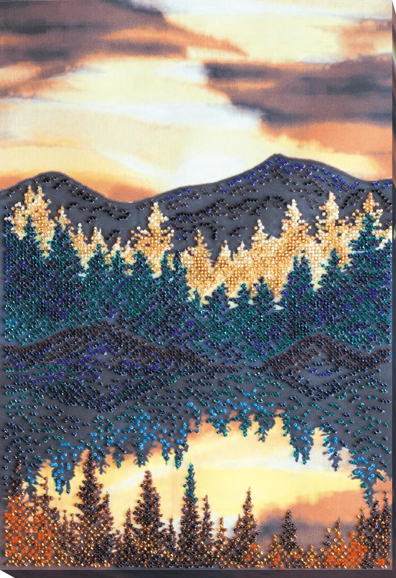 Wizardi Bead Embroidery Kit - At a Lake. Colorful Beads, Beading Needles. DIY Kit. Embroidery for Beginners. Home Decor. AB-845 Abris Art