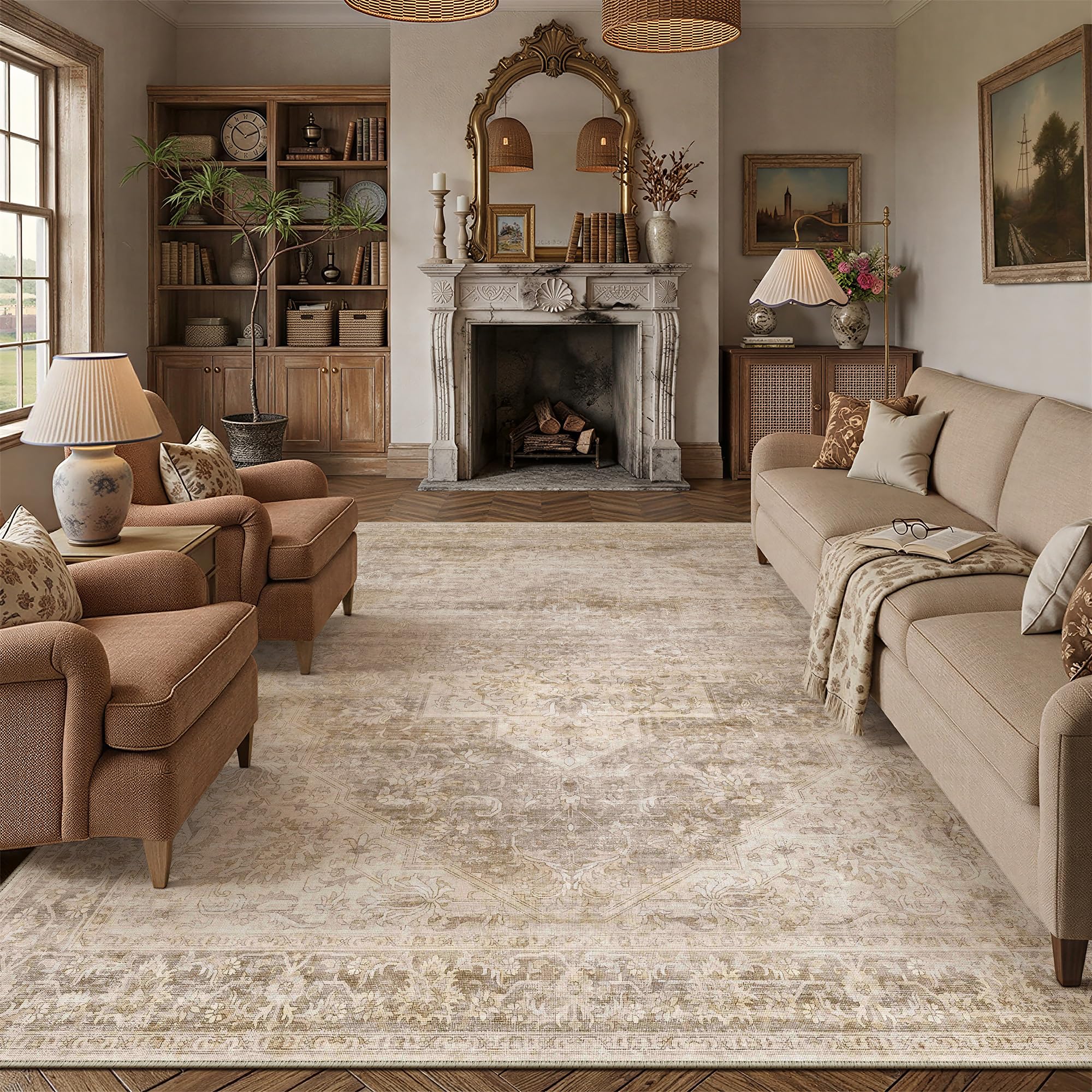 9x12 Beige Farmhouse Area Rug