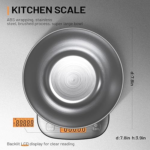 Miniatura 4 de Báscula digital de cocina para alimentos, gramos, onzas y onzas con IPX6 impermeable, báscula digital profesional de acero inoxidable para cocina,