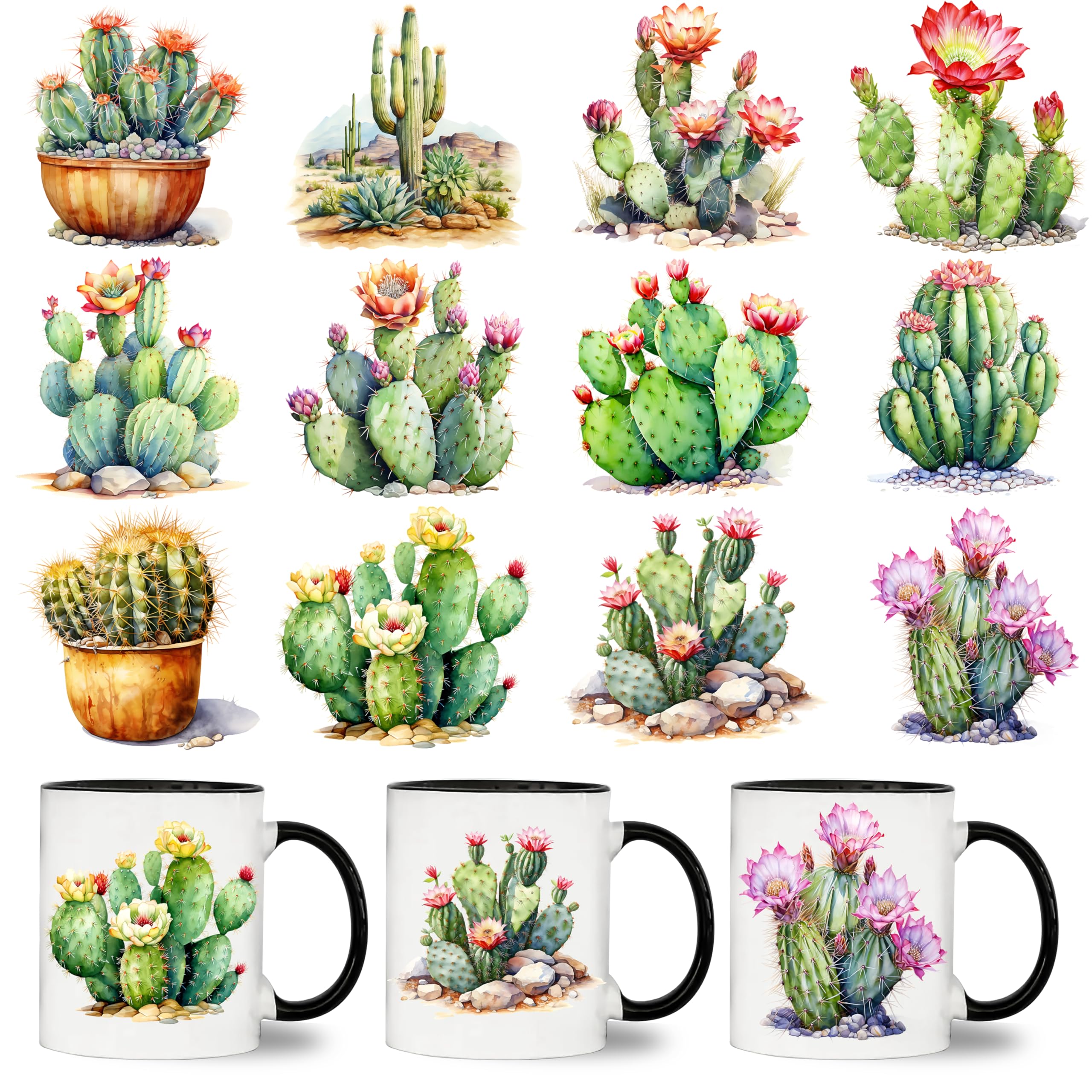 UV DTF Cup Wrap - 12 Sheets Desert Cactus Cup Stickers - Removable - DIY UV DTF Tumbler Wraps for Mug Cups, Trendy Aesthetic Designs for Teens Adults
