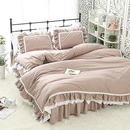 Amazon 綿100 寝具カバー 可愛いフリル 掛ふとんカバーと枕カバー2枚 ダブル 寝具カバーセット オンライン通販