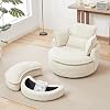 Yoglad Oversized Round Swivel Accent Chair - 360 Degree Chairs with Ottoman Armrest Tray Ideal for Living Room, Bedroom(Corduroy White)