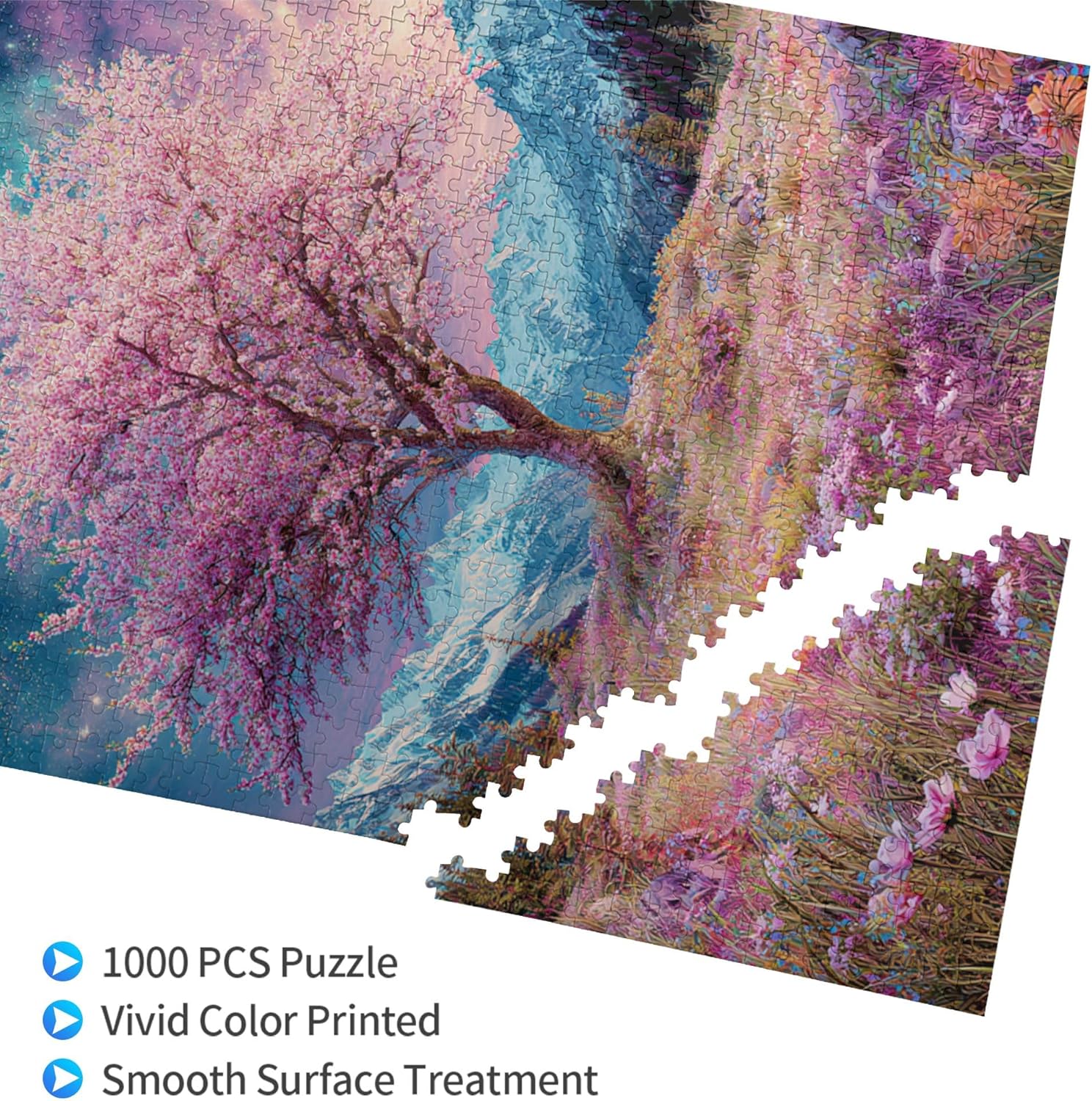 1000 Piece Puzzle for Adults – Enchanted Cherry Blossom Under Moonlit Sky Premium Jigsaw Puzzle， Challenging & Colorful Large Puzzle， Family Activity & Gift for Women & Grandmother