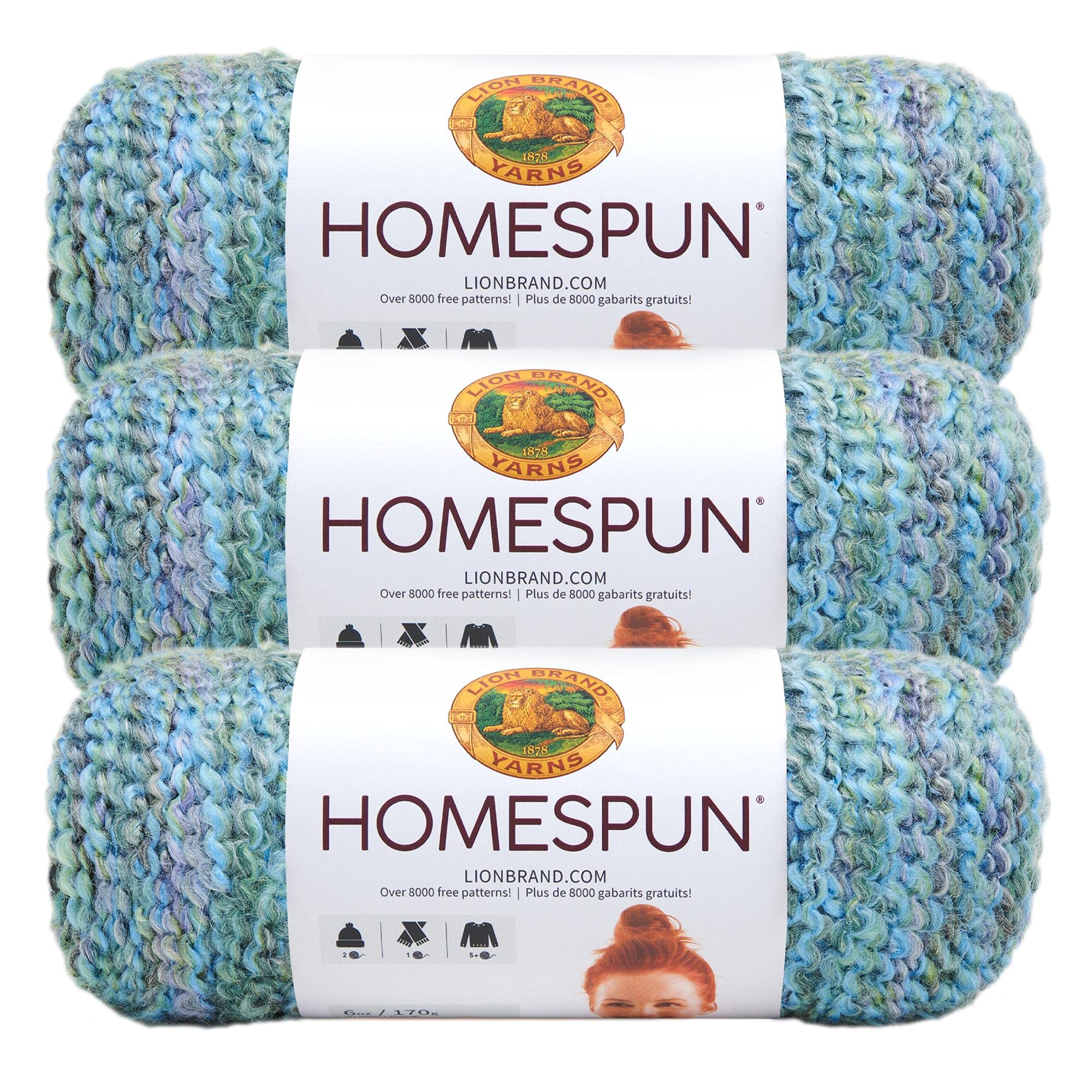 Lion Brand Yarn Homespun Windsor lot de 3 pelotes de laine pour tricot de couverture