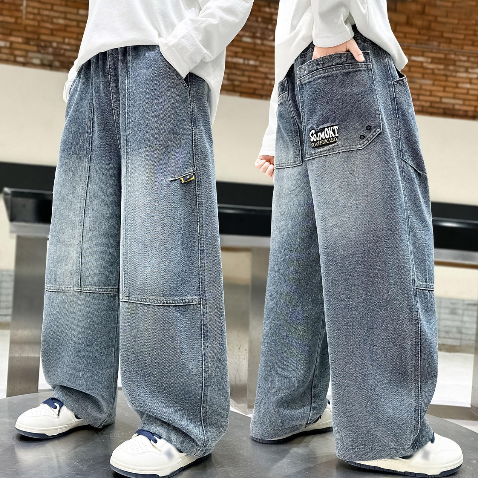 Generico Pantaloni Ragazzo 14 Anni-Pantaloni in Denim Ragazzo, Gamba Dritta, vestibilità Ampia, Pantaloni Casual per l'autunno, Jeans Comodi a Gamba Larga per Bambini